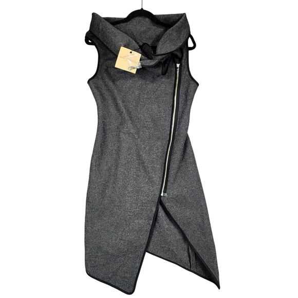 Marcellamoda New York Jacket Dress sz S Asymmetric Wool Dark Gray Cowl Neck NEW - Picture 1 of 13